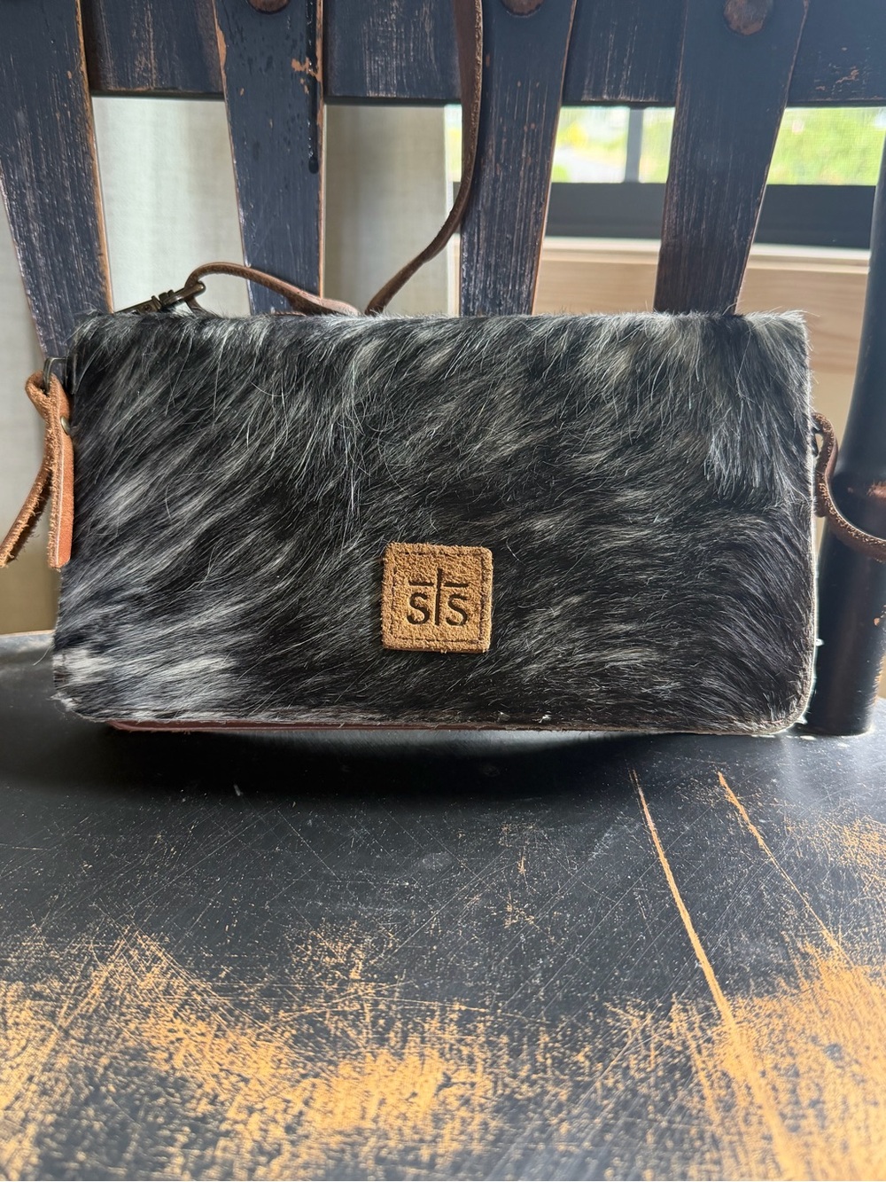 STS Ranchwear Black and White Hair-on Hide Crossbody Bag
